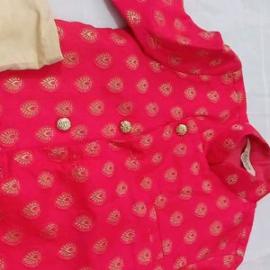 Dark Pink Golden Print Kurta Pyjama Boys