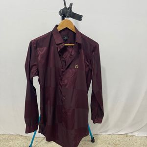 Luxurious Burgundy Polyester Shirt - Size M