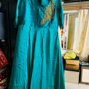 Green Color Ethnic Gown With Dupatta