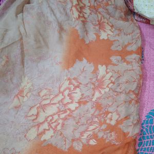 Pure Chiffon Orange And Beige Printed Saree