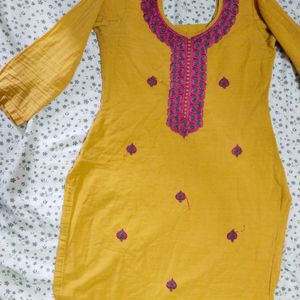 Pure Cotton Yellow Kurti