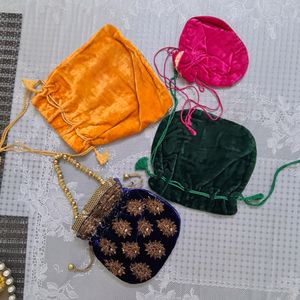 Combo of 4 Velvet Potli Bags