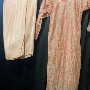 Peach Embroidery Kurta Set