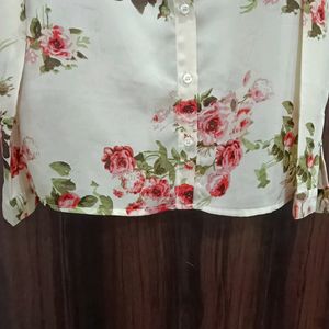 Light Beige Colour Floral Print Shirt For Girls