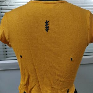 Stylish Mustard Short Sleeve Rib Crop Top