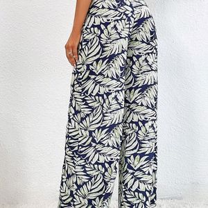 Ajio - Women Flared Blue Leaves Trousers