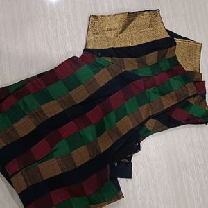 Black Checked Saree With Tissue Border