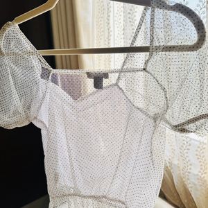 V Neck Mesh Top