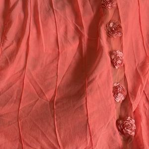 Peach Saree With Blouse (floral Border Throughout)