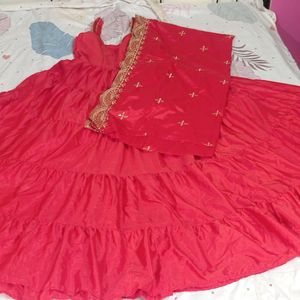 Red Flare Gown With Dupatta