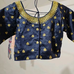 Navy Blue Beautiful Embroidery Design Blouse