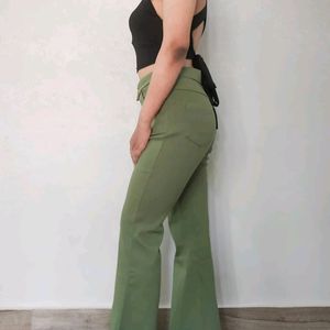Reseda Green high-waisted vintage flared pants