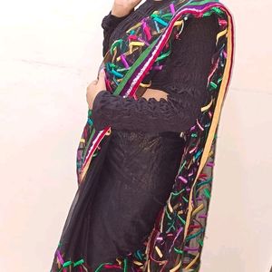 Beautiful Black Net Sari Used Once N Marriage Blou