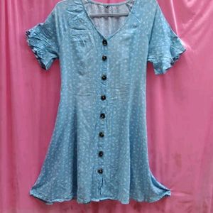 Rio Sky Blue Floral Shirt Dress For Women