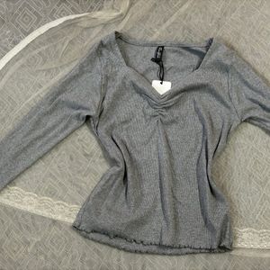 Y2k Grey Ribbed Top