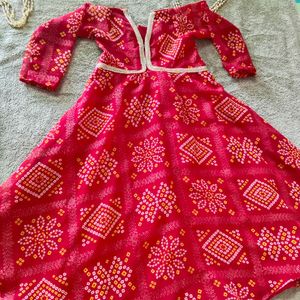 Baby Girl Bhandej Red Long Suit