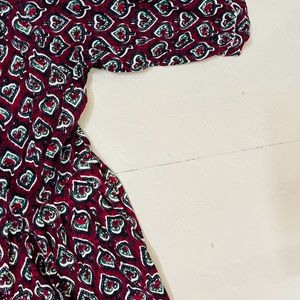 Women Burgundy Printed Midi Dress