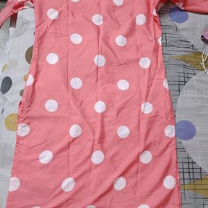 Get Free Delivery On This Polka Print Pink Kurti. No Damage.