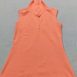 Sleeves Orange Top With Collar Neck