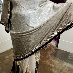 Beautiful silver saree & blouse with velvet border