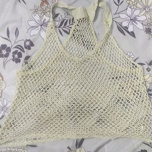 Beige Fishnet Crop Top