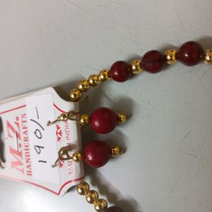 Mehroon Long Necklace with Earrings