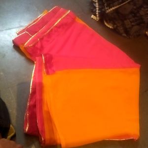 Beutiful,,red And Mango Colour Saree,,with Border