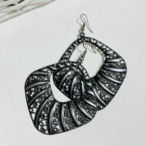 Black & Silver-Tone Colored Metal Earrings