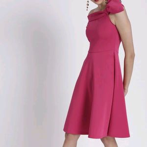 Pink Off-Shoulder SideBow Dress