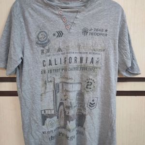 Grey Casual Daily Wear T Shirt