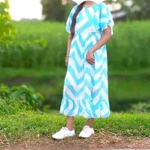 Blue And White Below Knees Frock