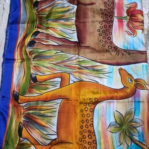 Beautiful Multicolored Deer Motive Pure Silk Saree