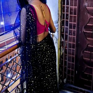 Black Net Saree