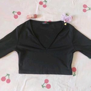 V Neck Long Sleeve Crop Fitted top