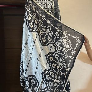 Black And White Printed Suit With Dupata