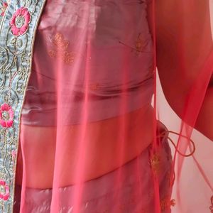 Grey Lehenga Choli With Pink & Golden Touch