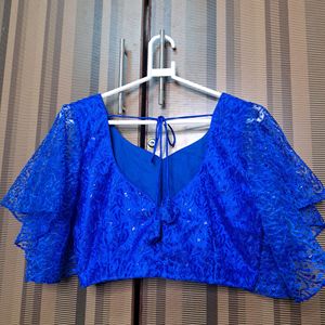 Electric Blue Blouse With Flutter Sleeves