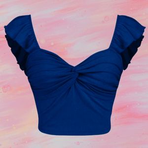 Blue Front Knot Crop Top