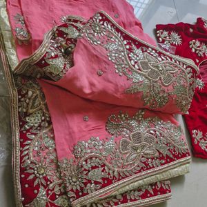 Pink Pure Georgette Extremely Heavy Saree