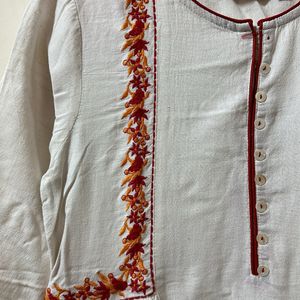 Sangria Off White Embroidery Kurtha