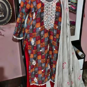 😍Embroidery Sequence Work Kurti Palazzo Dupatta🥰