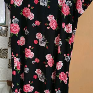 Black Floral Print Long T Shirt