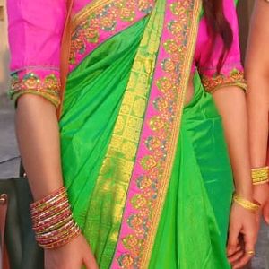 Parrot Green Banarasi Silk Saree