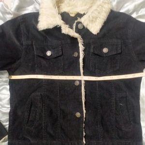 Black Corduroy Jacket With Fur Detailing