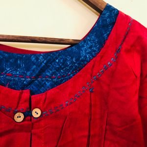 Red Cotton Silk Gown With Suta Work