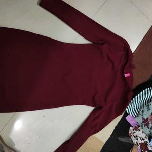 Maroon Winter Dress Full Sleve Bodycon