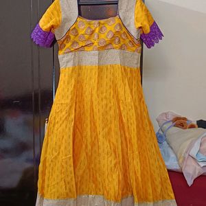 Yellow Nd Purple Combination Dress