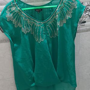 Green Embroidered Sheer Top