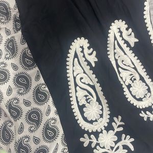 Beautiful White Black Sleeveless Kurti Embroidered