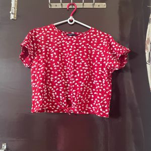 Red Tie Knot Crop Top